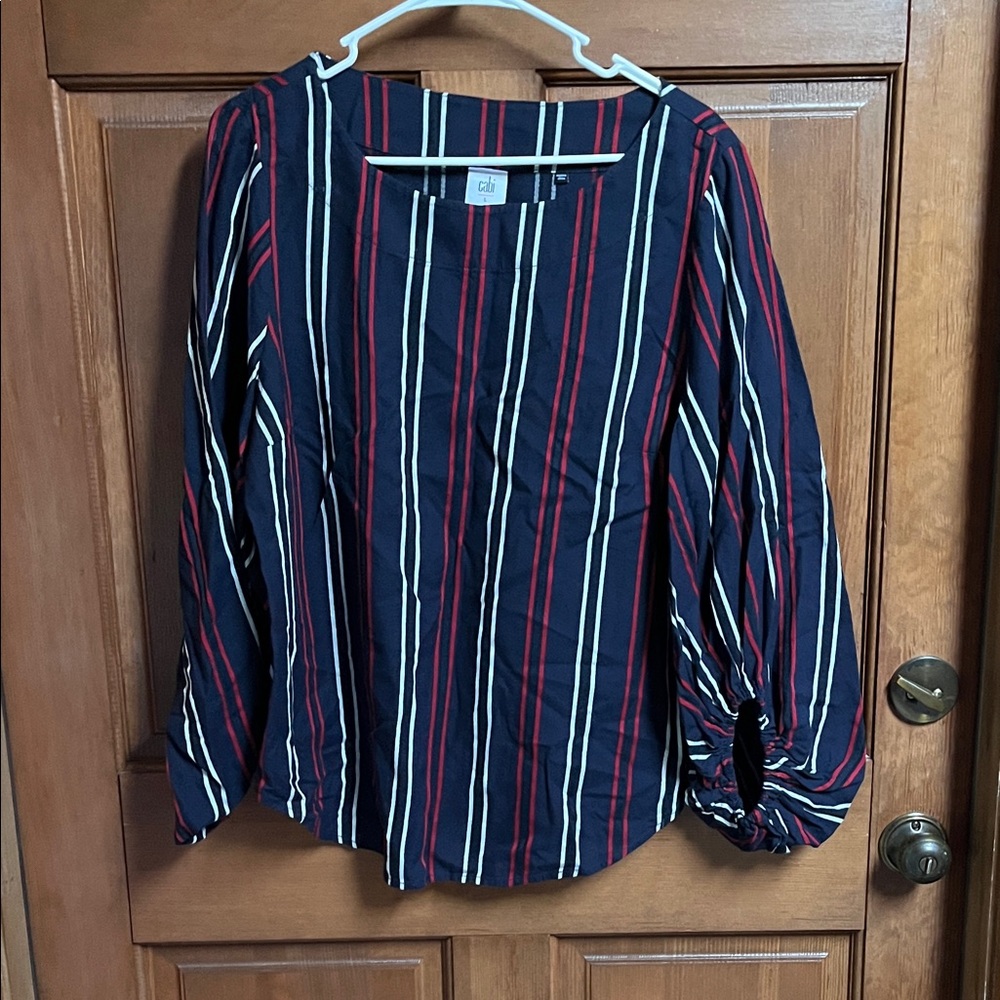 Cabi Women's Striped Navy and Red Top Size Large